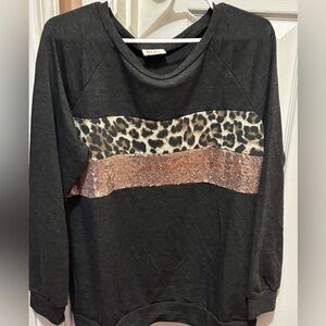 Bibi Black Leopard Sequin Top